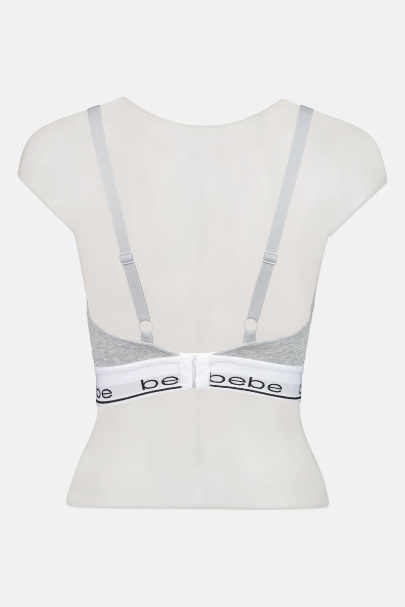 bebe Women Brand Logo Padded Bralette, Grey - Image 3